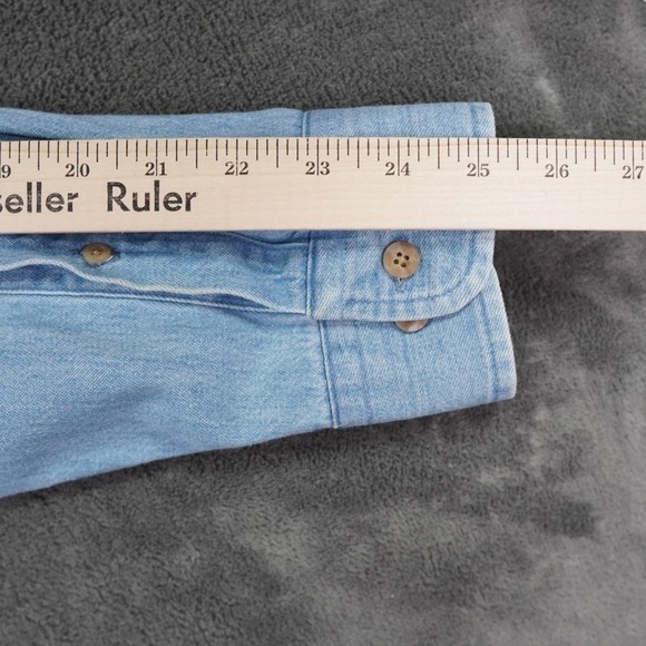 VTG Lands End Denim Shirt Mens L Blue Button Down Arthur Blank Co Embroidered - Picture 10 of 11